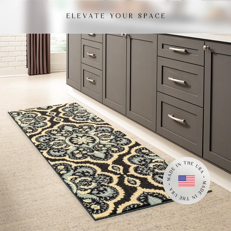 Maples Rugs سجادة مابلس روجز فيفيان ميداليون - مصنوعة في الولايات المتحدة - قابلة للغسل، غير قابلة للانزلاق، سجادة داخلية للممر، المطبخ، وغرفة الغسيل، 2' x 6'، أزرق فارسي - Image 2